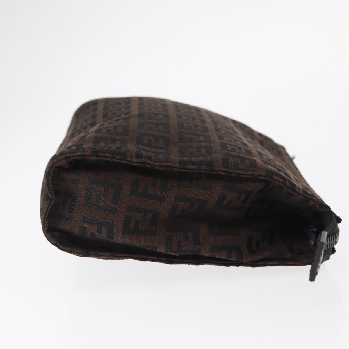 FENDI Zucchino Canvas Pouch Dark Brown Auth ti3597