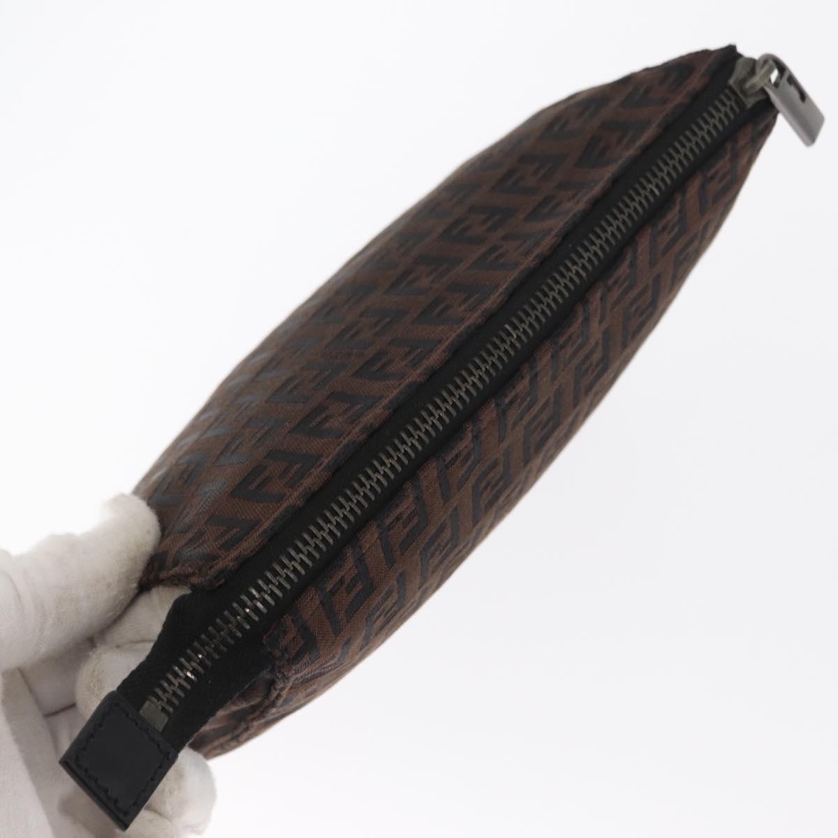 FENDI Zucchino Canvas Pouch Dark Brown Auth ti3597