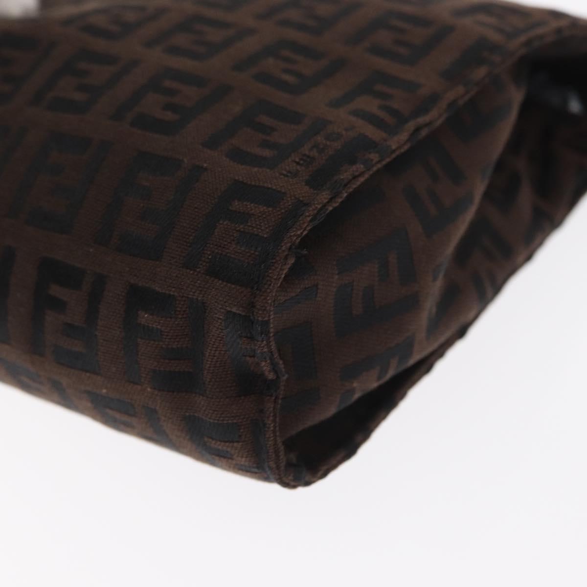 FENDI Zucchino Canvas Pouch Dark Brown Auth ti3597