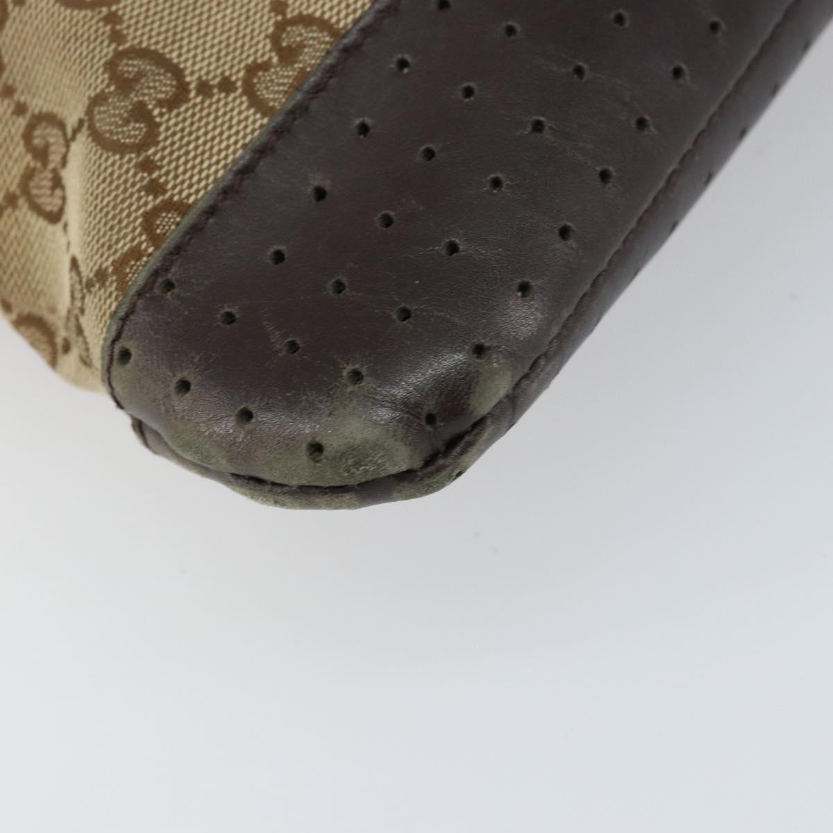 GUCCI GG Canvas Shoulder Bag Beige Silver 145857 Auth ti3599