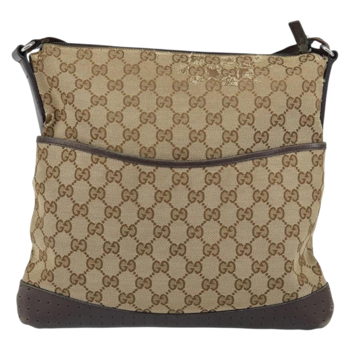 GUCCI GG Canvas Shoulder Bag Beige Silver 145857 Auth ti3599