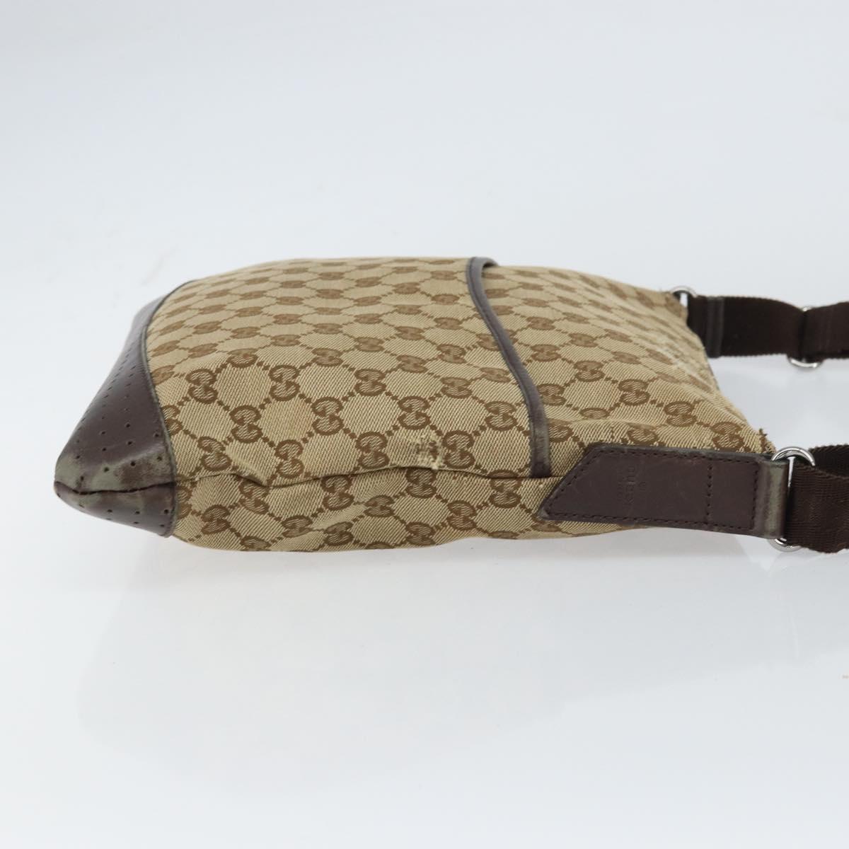 GUCCI GG Canvas Shoulder Bag Beige Silver 145857 Auth ti3599