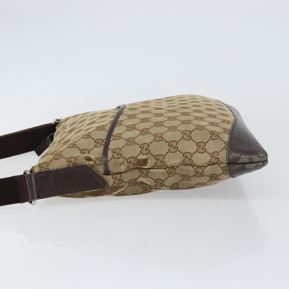 GUCCI GG Canvas Shoulder Bag Beige Silver 145857 Auth ti3599