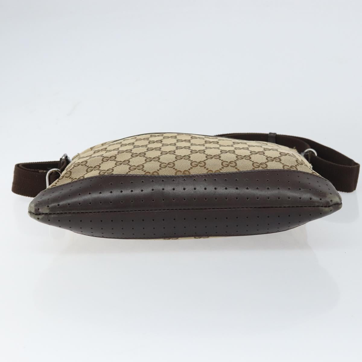 GUCCI GG Canvas Shoulder Bag Beige Silver 145857 Auth ti3599