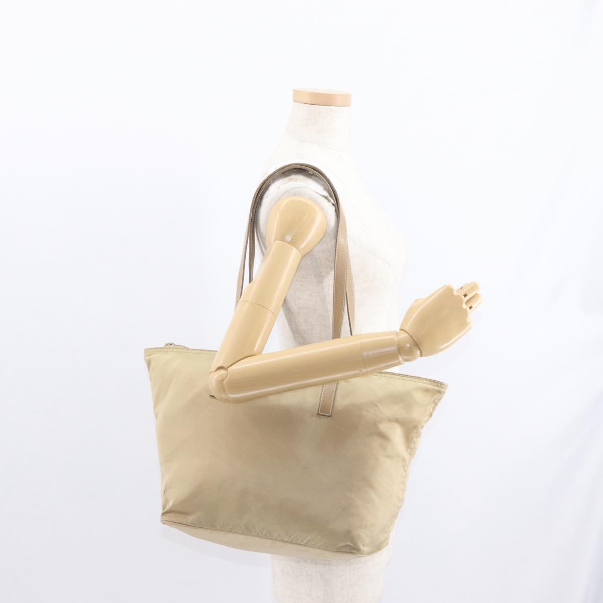 PRADA Tote Bag Nylon Beige Silver Auth ti3600