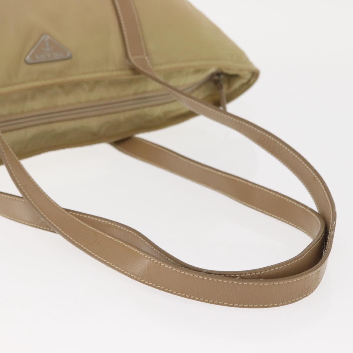PRADA Tote Bag Nylon Beige Silver Auth ti3600