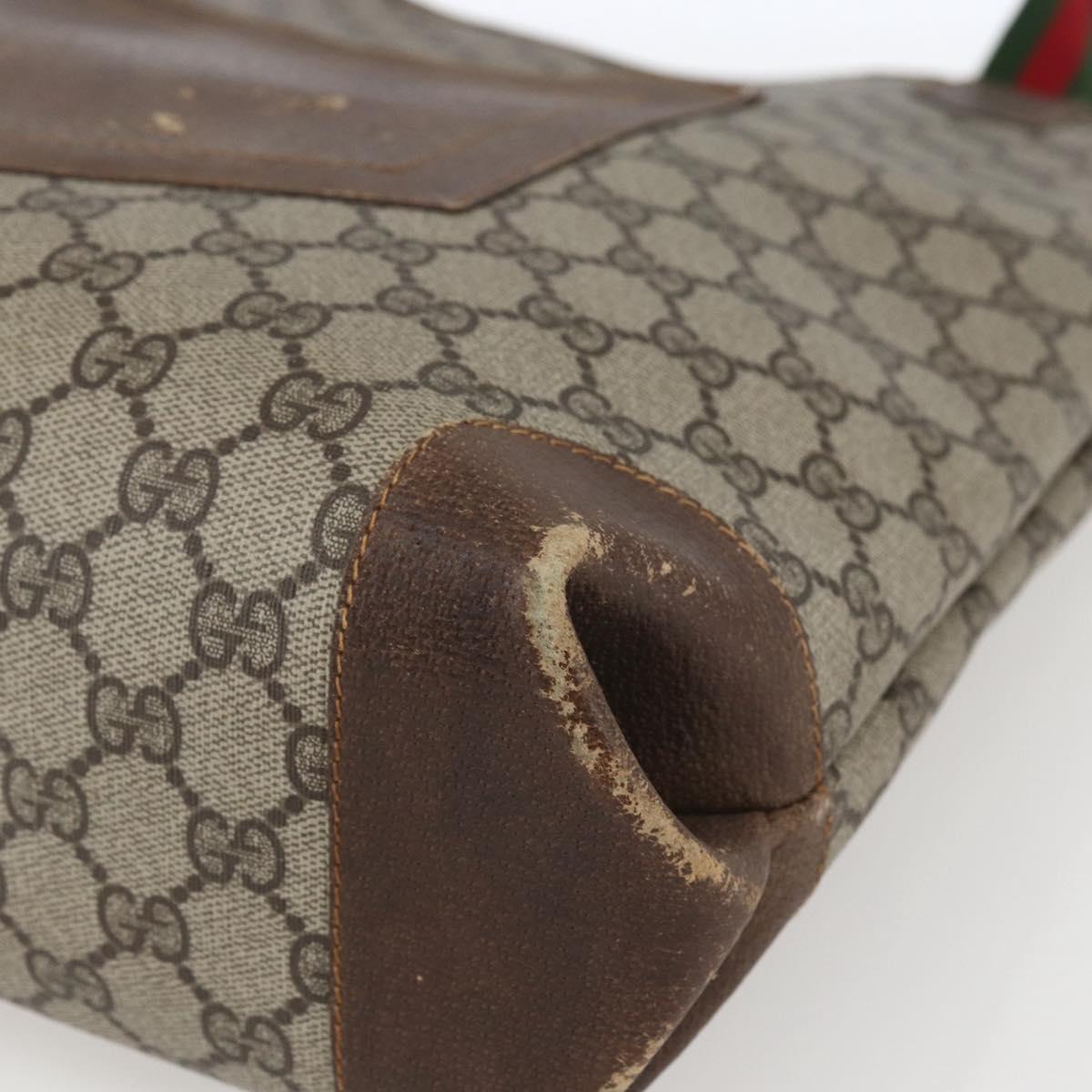GUCCI GG Supreme Web Sherry Line Tote Bag PVC Beige Auth ti3608