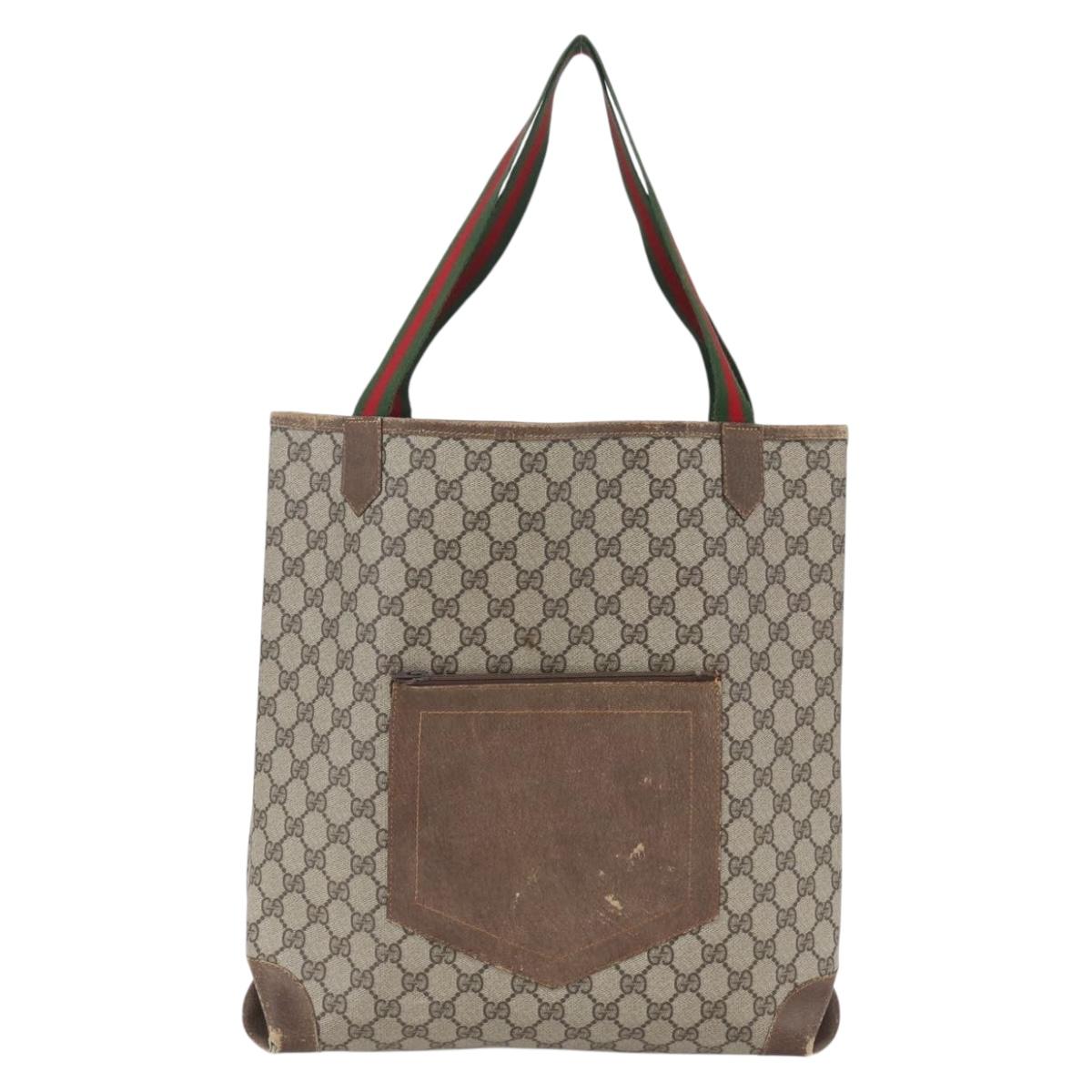 GUCCI GG Supreme Web Sherry Line Tote Bag PVC Beige Auth ti3608