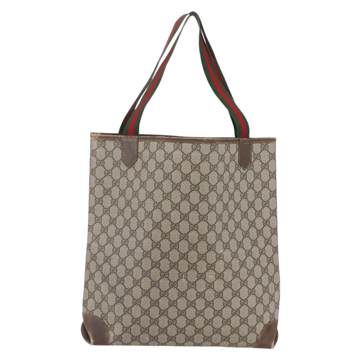 GUCCI GG Supreme Web Sherry Line Tote Bag PVC Beige Auth ti3608