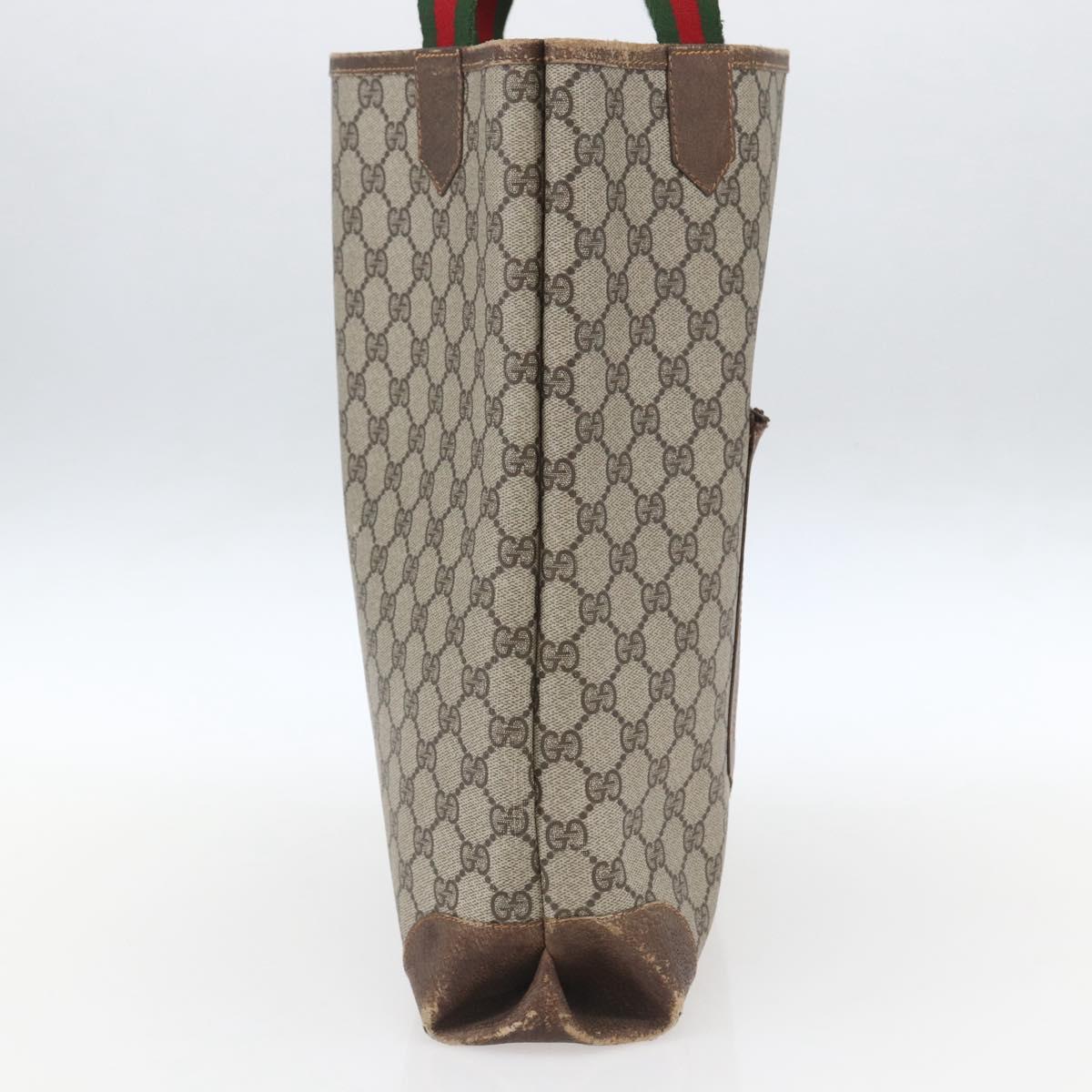 GUCCI GG Supreme Web Sherry Line Tote Bag PVC Beige Auth ti3608