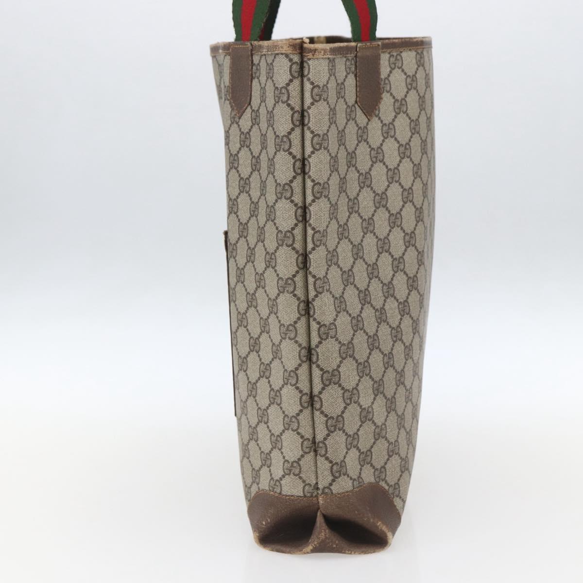 GUCCI GG Supreme Web Sherry Line Tote Bag PVC Beige Auth ti3608