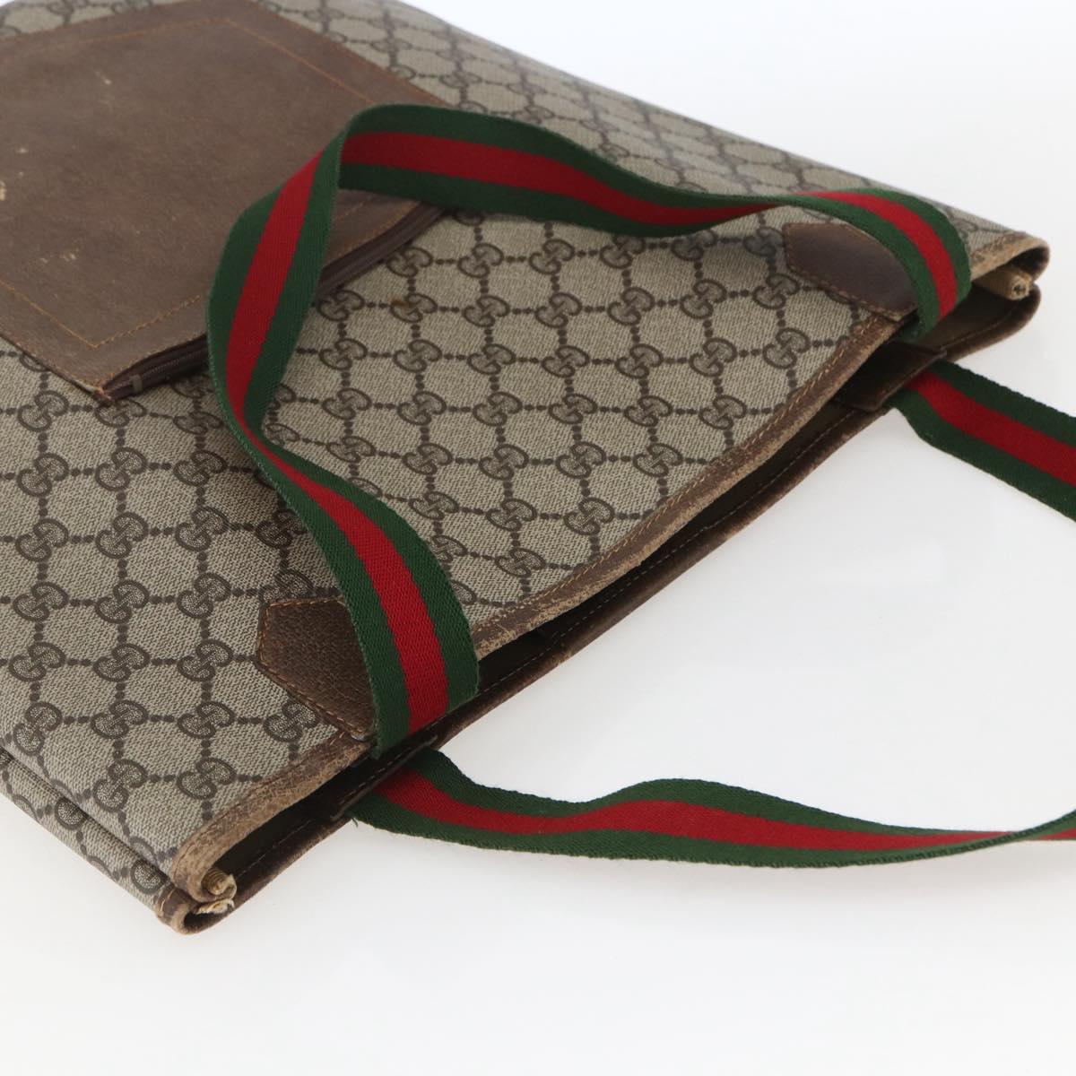 GUCCI GG Supreme Web Sherry Line Tote Bag PVC Beige Auth ti3608