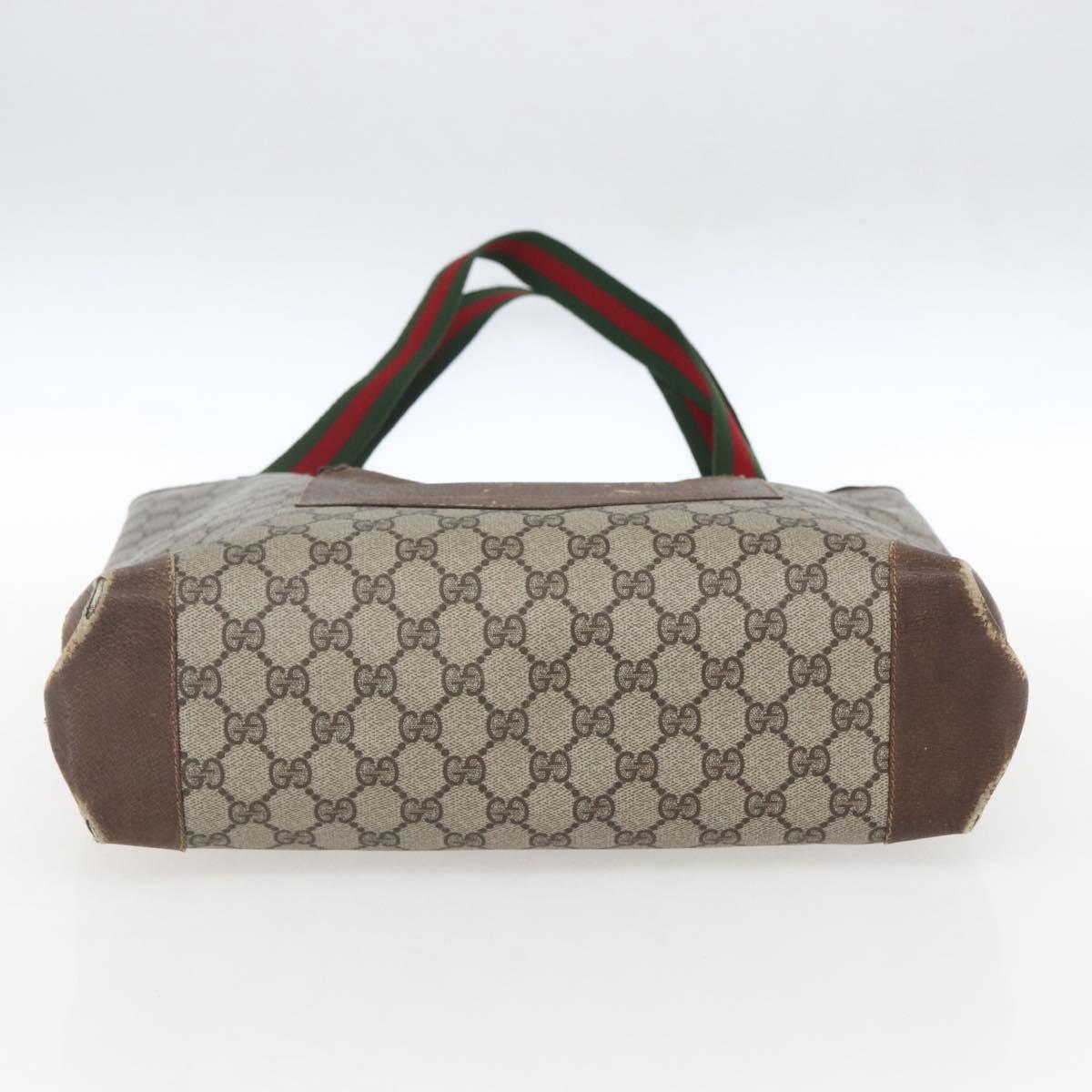 GUCCI GG Supreme Web Sherry Line Tote Bag PVC Beige Auth ti3608