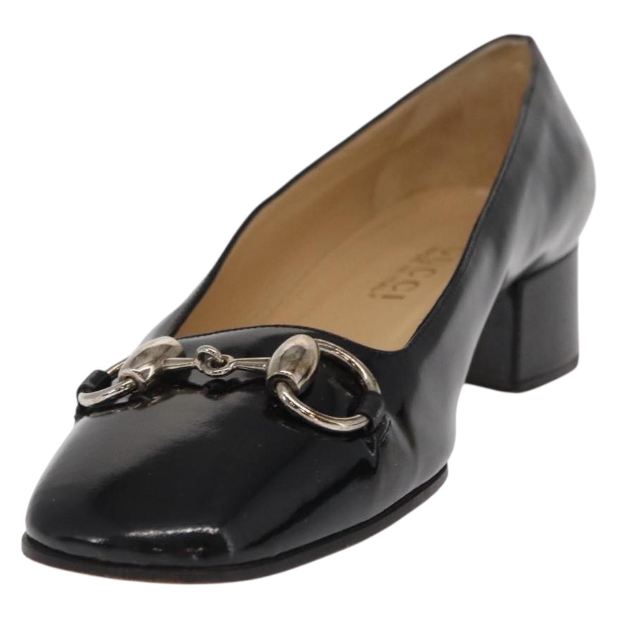 GUCCI Pumps Patent leather Black Auth ti3629