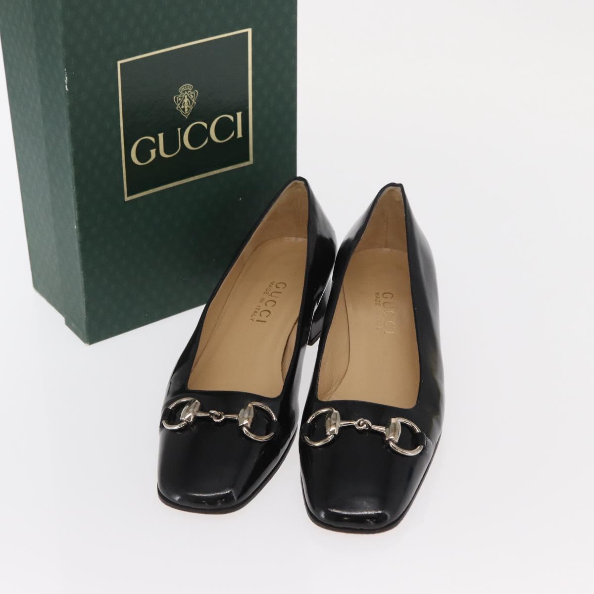 GUCCI Pumps Patent leather Black Auth ti3629
