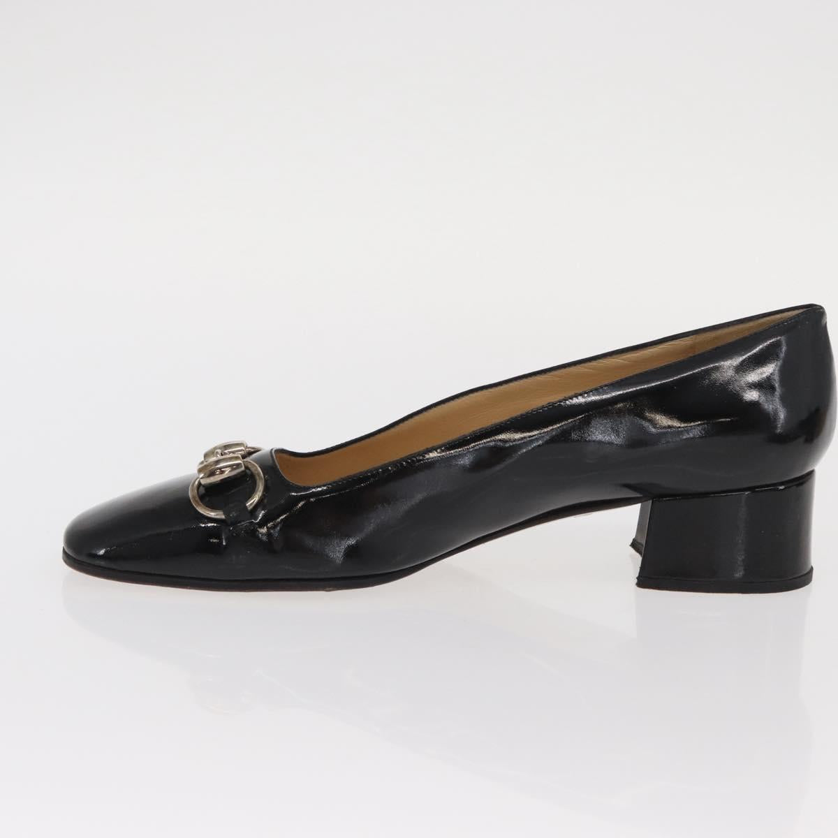 GUCCI Pumps Patent leather Black Auth ti3629