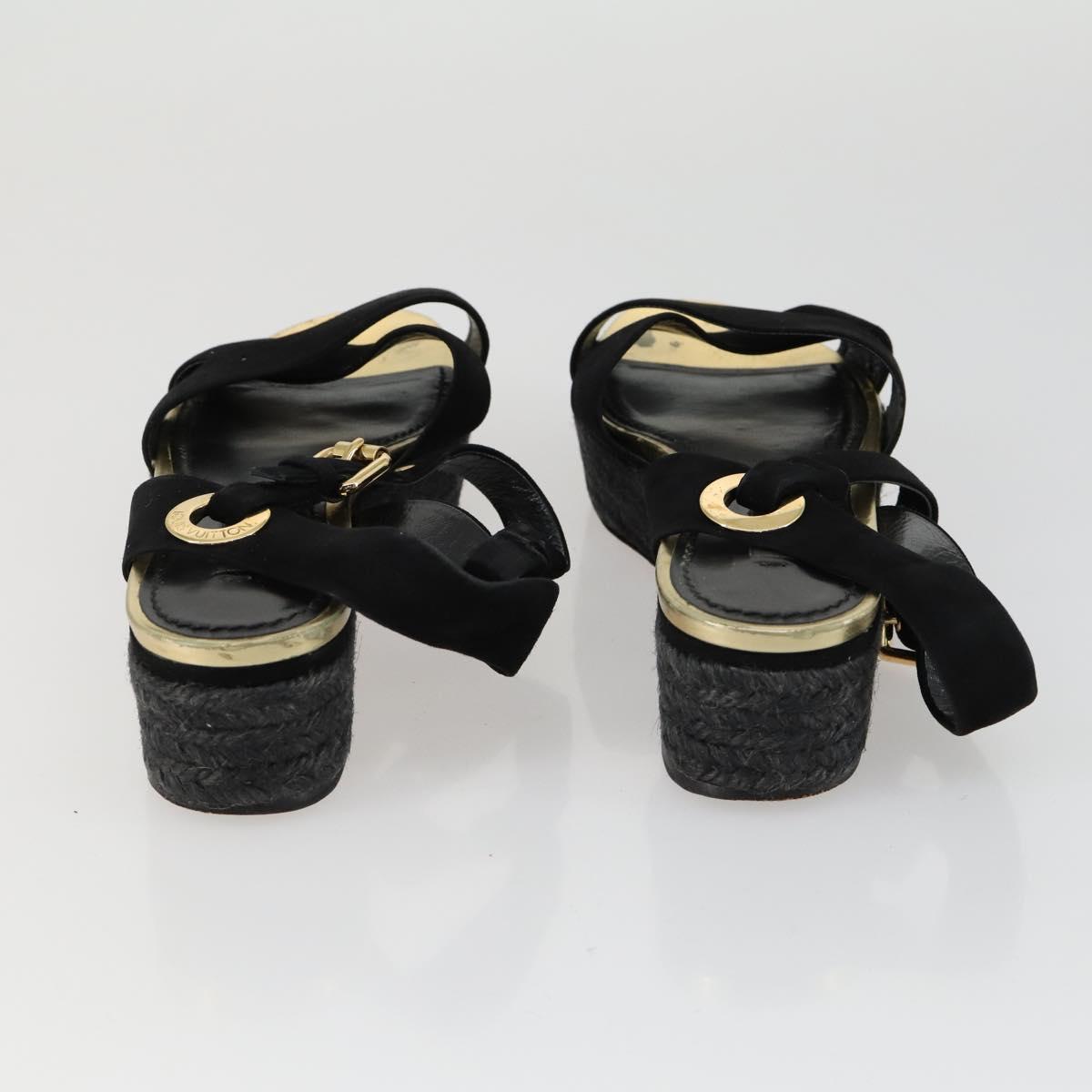 SAINT LAURENT LOUIS VUITTON Heel Sandals Canvas Suede 2 Set Black Auth ti3632