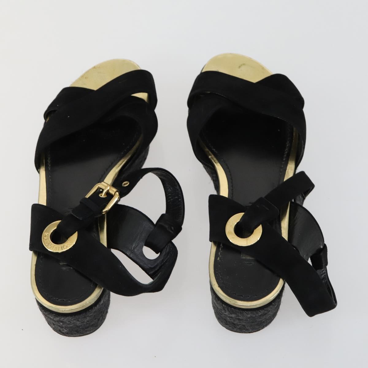 SAINT LAURENT LOUIS VUITTON Heel Sandals Canvas Suede 2 Set Black Auth ti3632