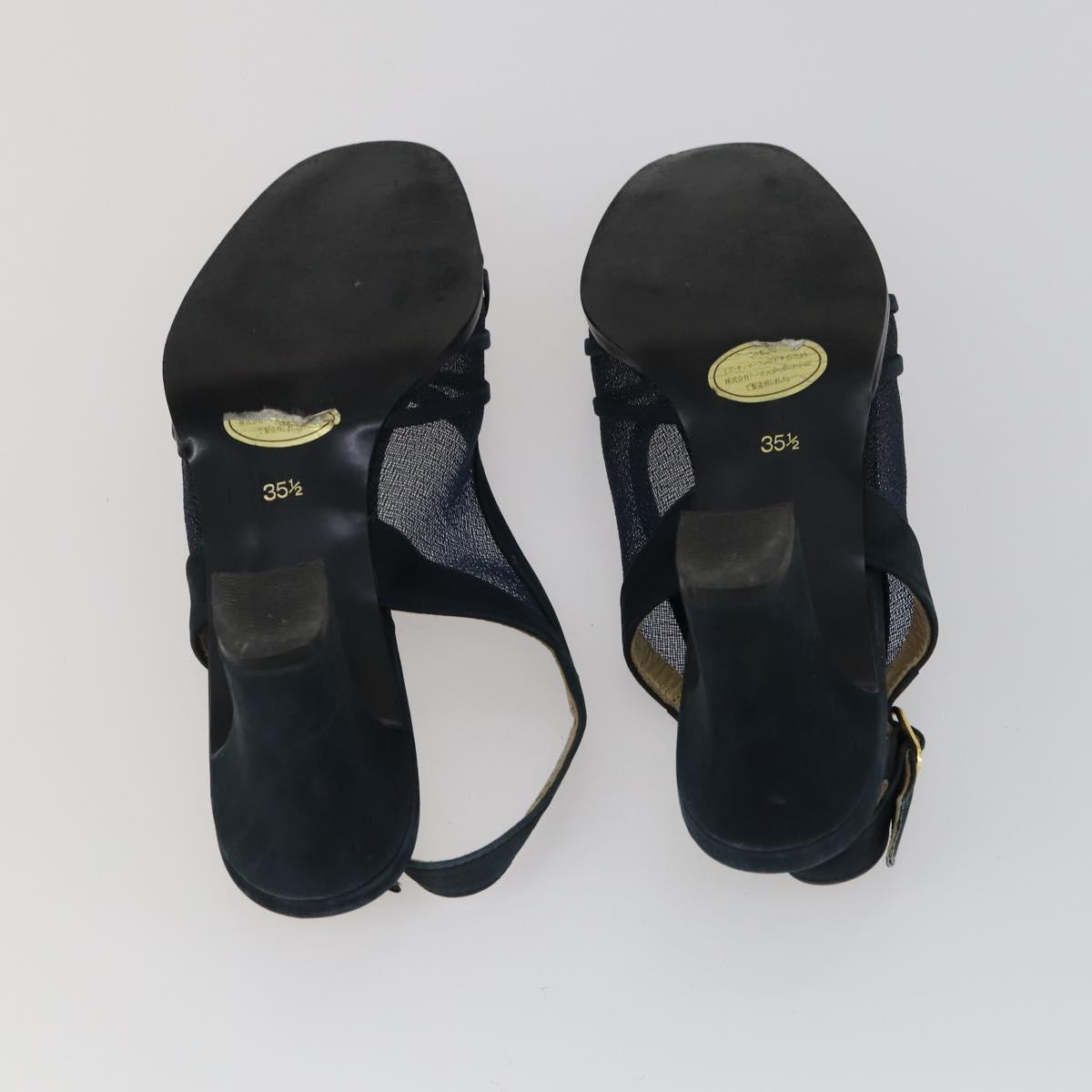 SAINT LAURENT LOUIS VUITTON Heel Sandals Canvas Suede 2 Set Black Auth ti3632