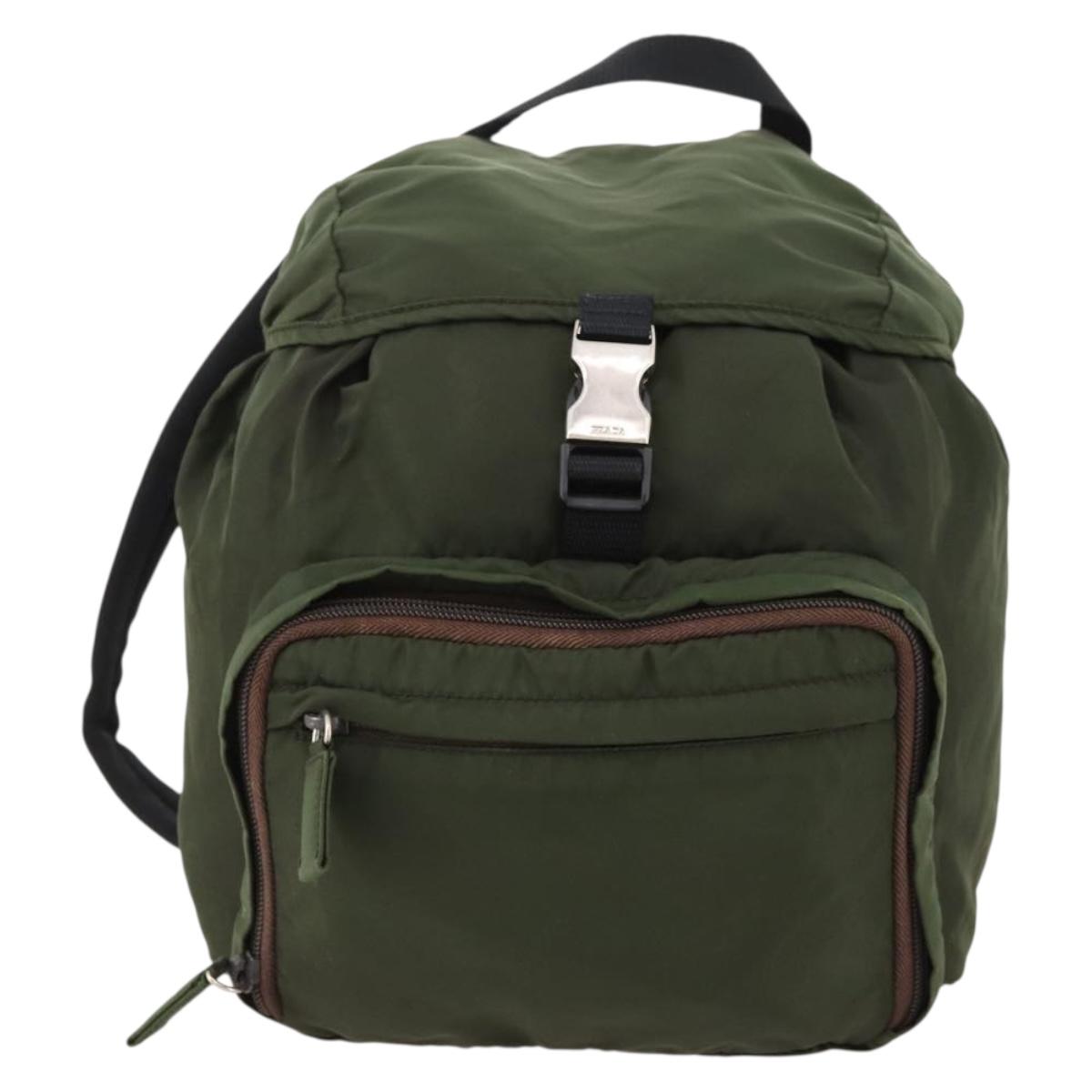 PRADA Backpack Nylon Green Silver Auth ti3636