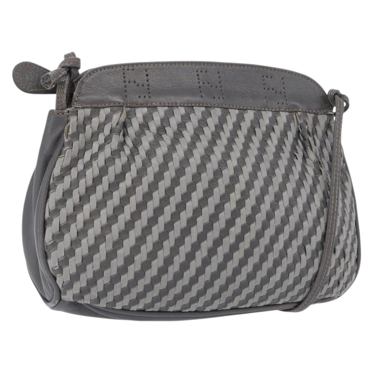 FENDI Shoulder Bag Leather Gray Auth ti3639