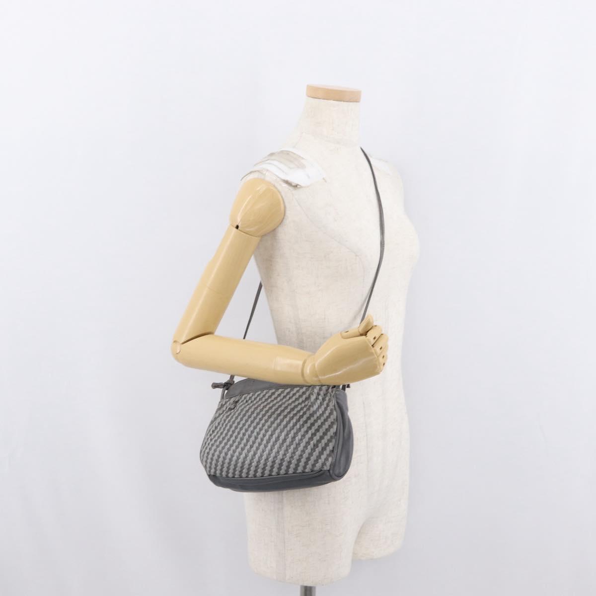 FENDI Shoulder Bag Leather Gray Auth ti3639
