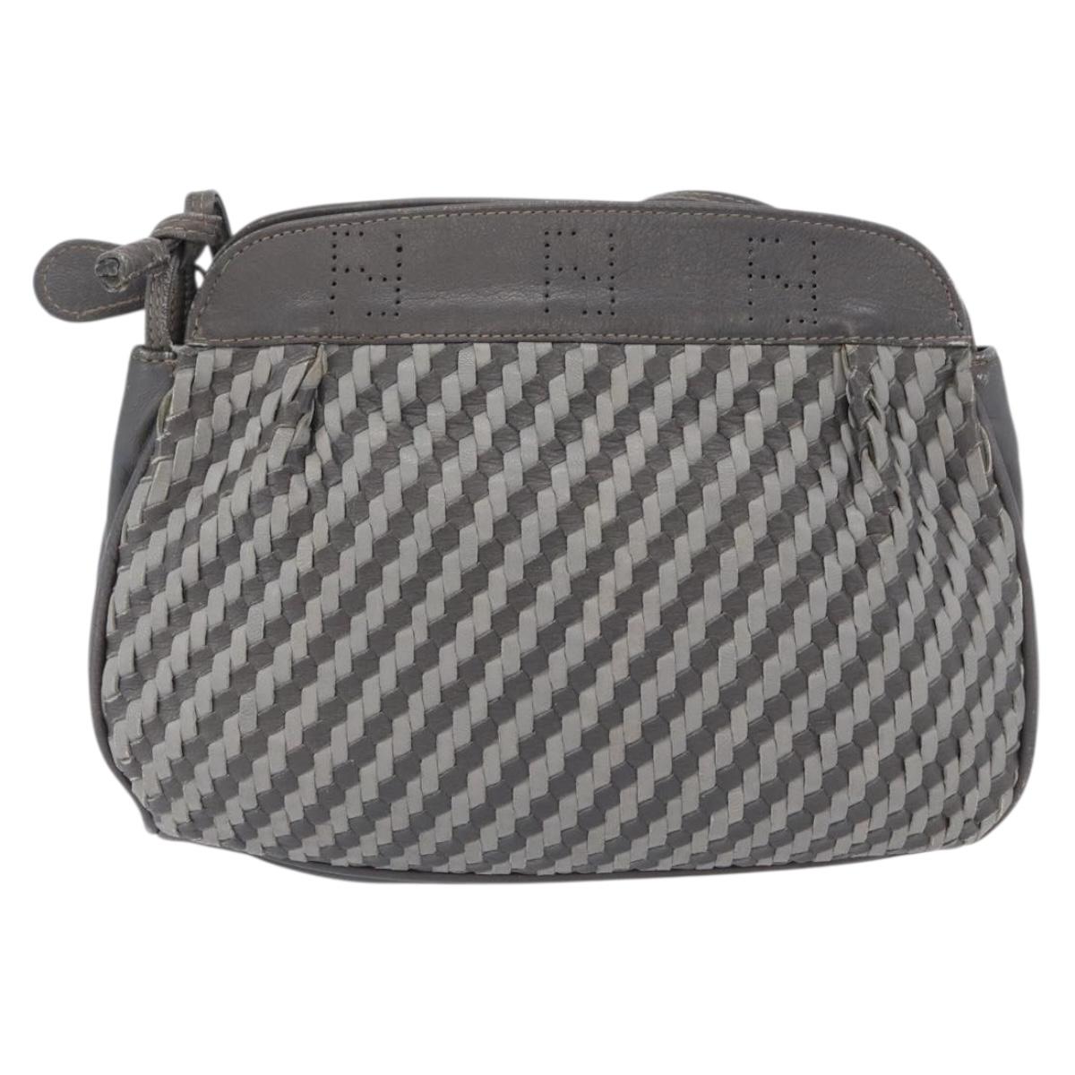 FENDI Shoulder Bag Leather Gray Auth ti3639