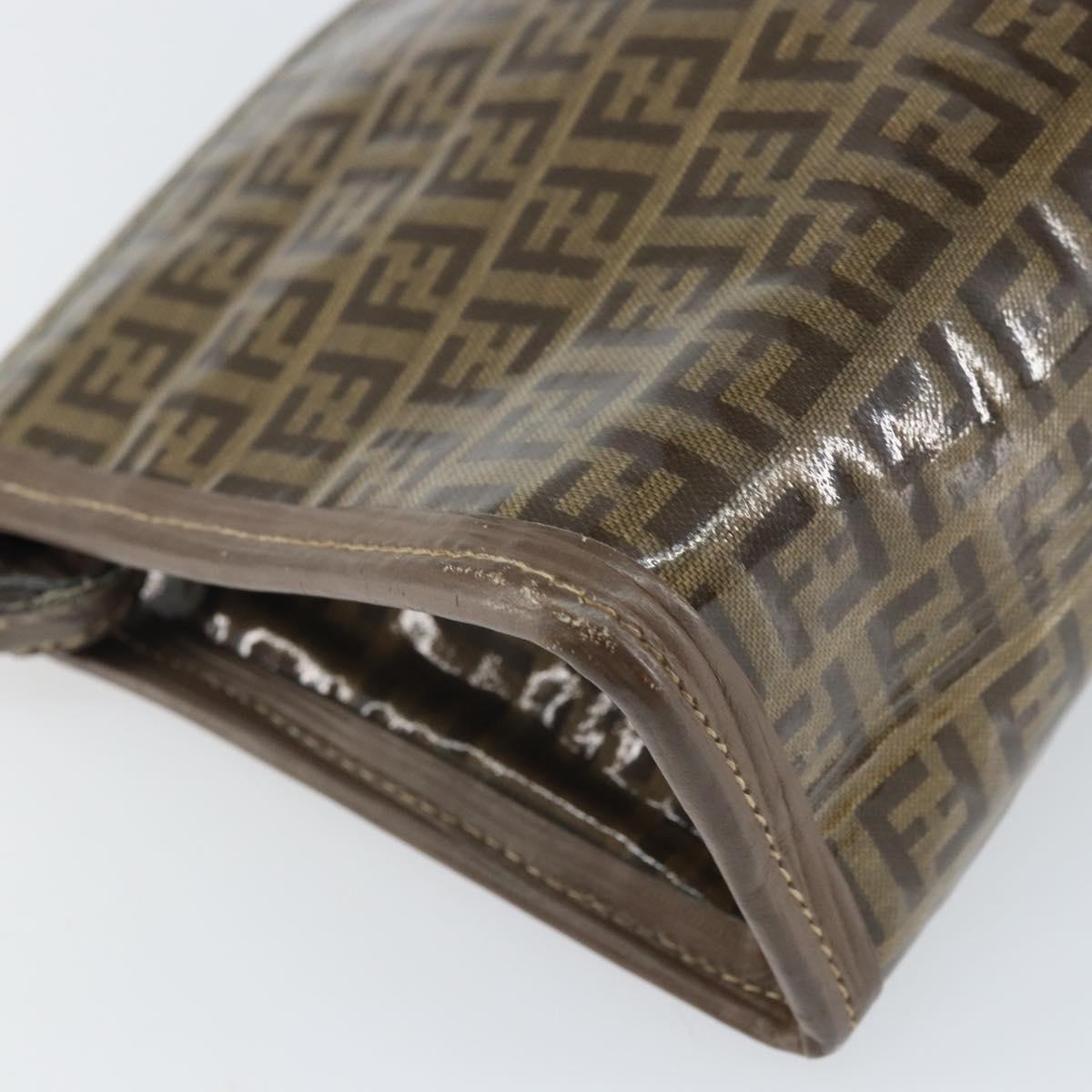 FENDI Zucchino Canvas Clutch Bag Brown Auth ti3640