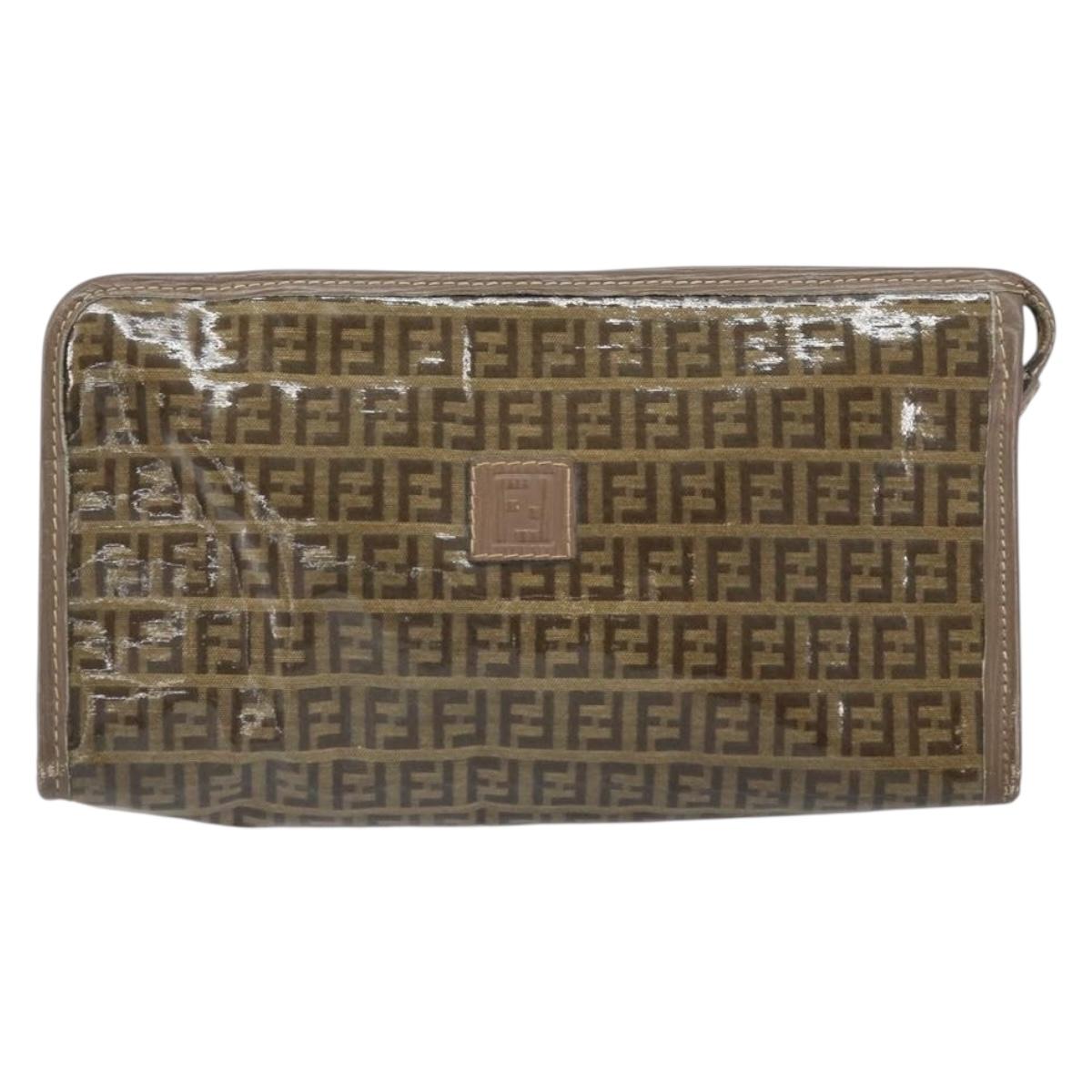 FENDI Zucchino Canvas Clutch Bag Brown Auth ti3640