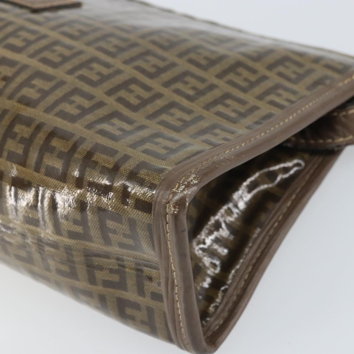 FENDI Zucchino Canvas Clutch Bag Brown Auth ti3640