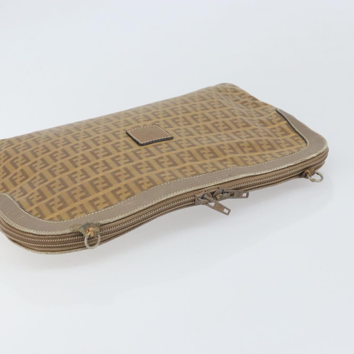 FENDI Zucchino Canvas Clutch Bag PVC Brown Auth ti3641