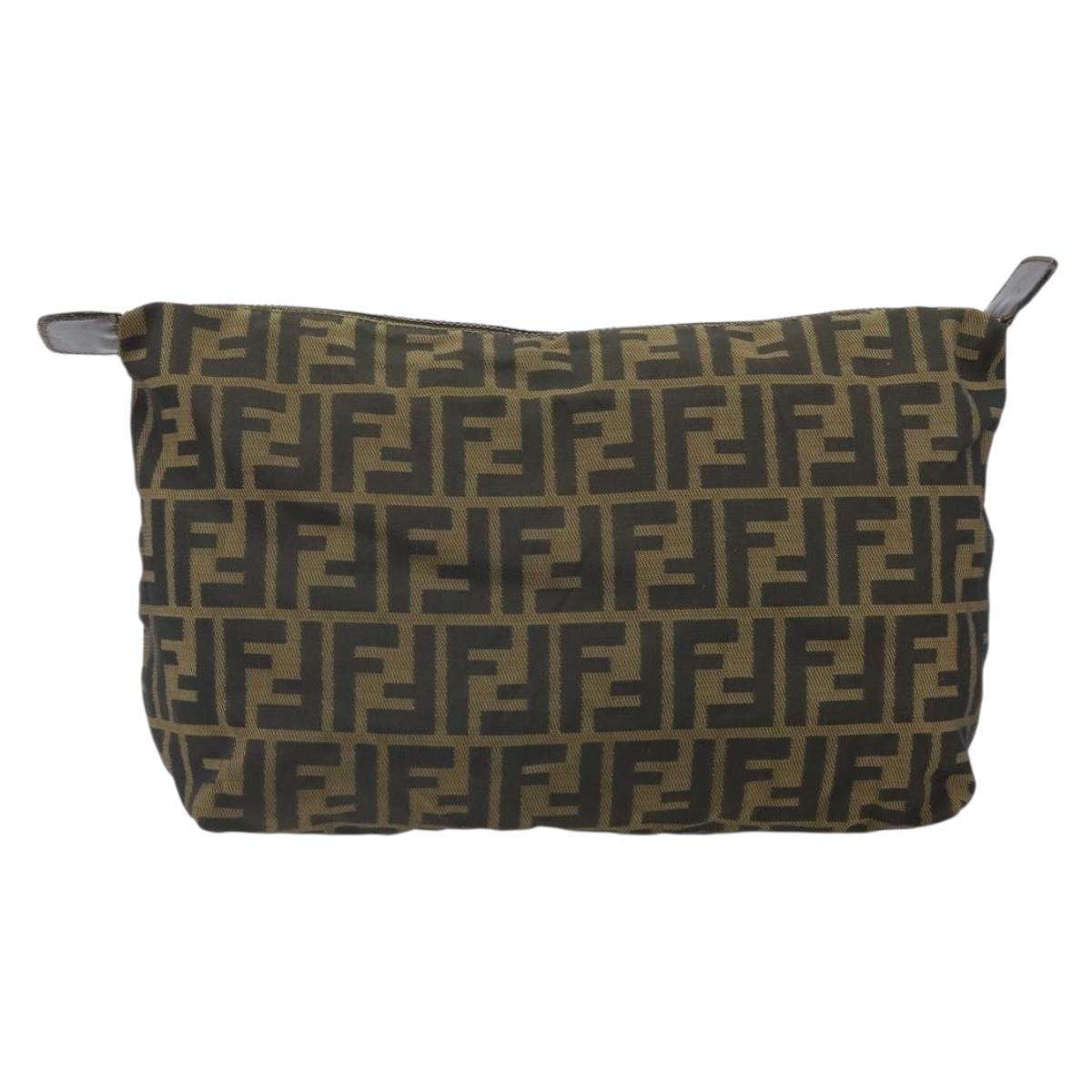 FENDI Zucca Canvas Pouch Black Brown Auth ti3644