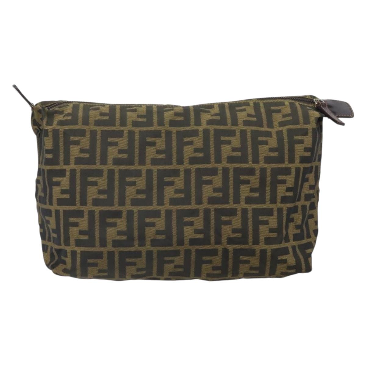 FENDI Zucca Canvas Pouch Black Brown Auth ti3644