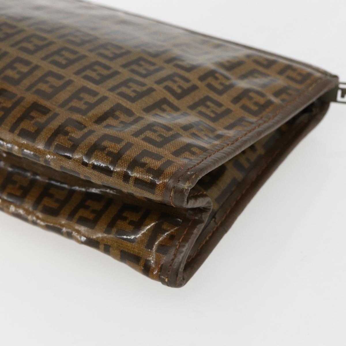 FENDI Zucchino Canvas Clutch Bag Brown Auth ti3645