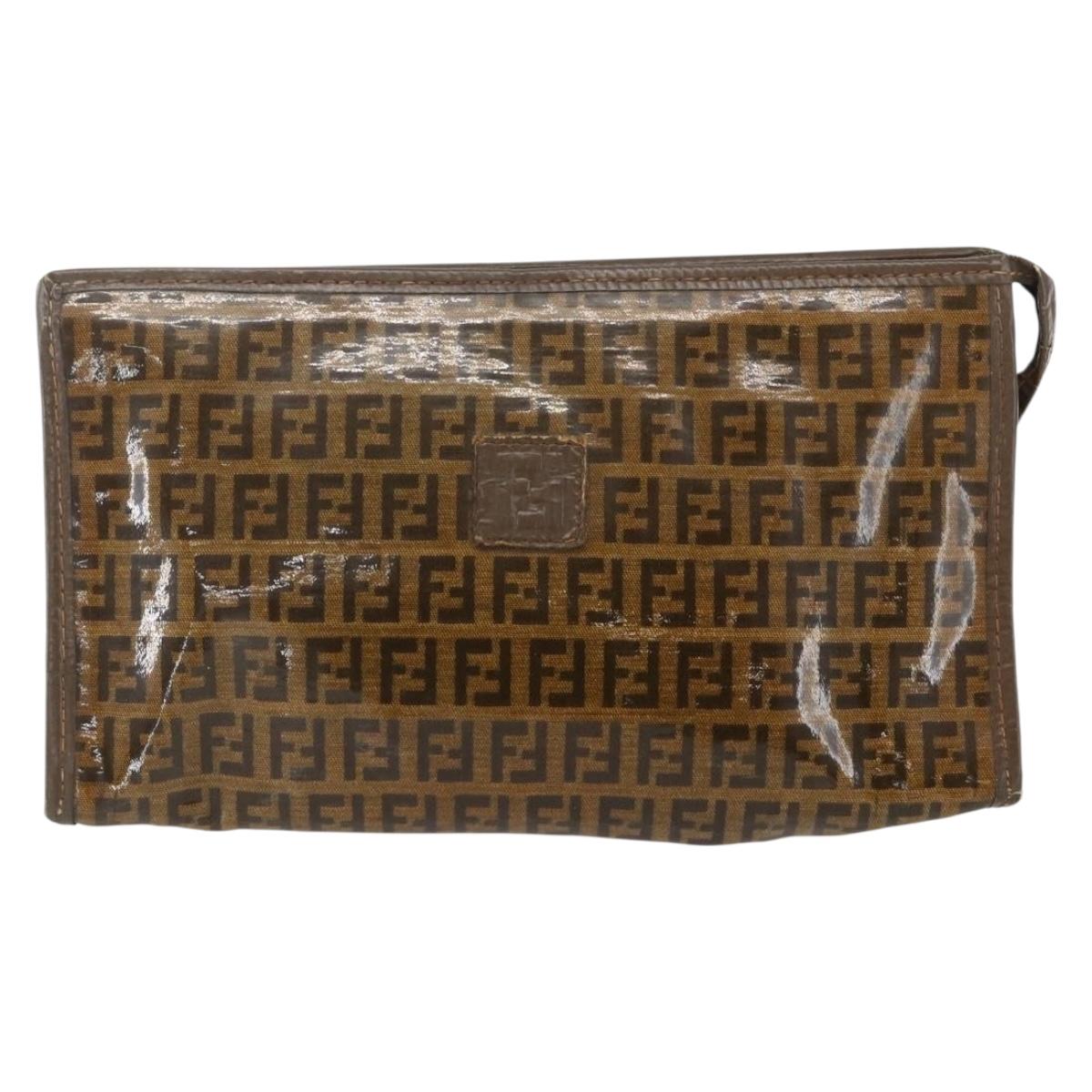 FENDI Zucchino Canvas Clutch Bag Brown Auth ti3645