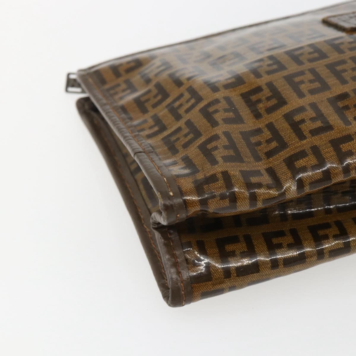 FENDI Zucchino Canvas Clutch Bag Brown Auth ti3645