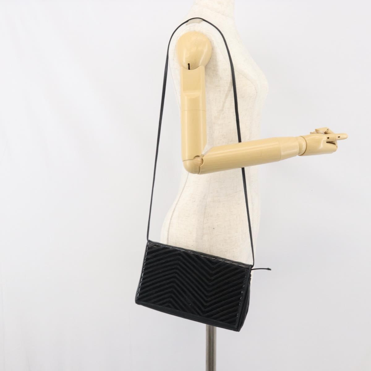 FENDI Shoulder Bag Leather Black Gold Auth ti3646