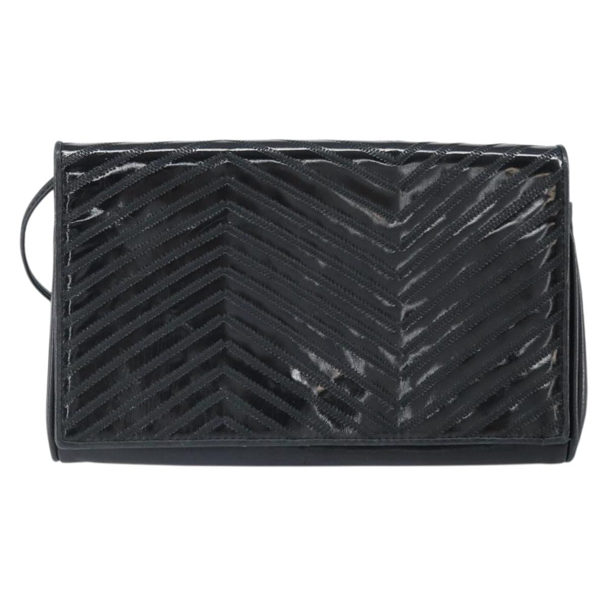 FENDI Shoulder Bag Leather Black Gold Auth ti3646