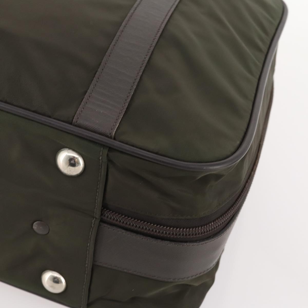 PRADA Business Bag Nylon Khaki Silver Auth ti3654