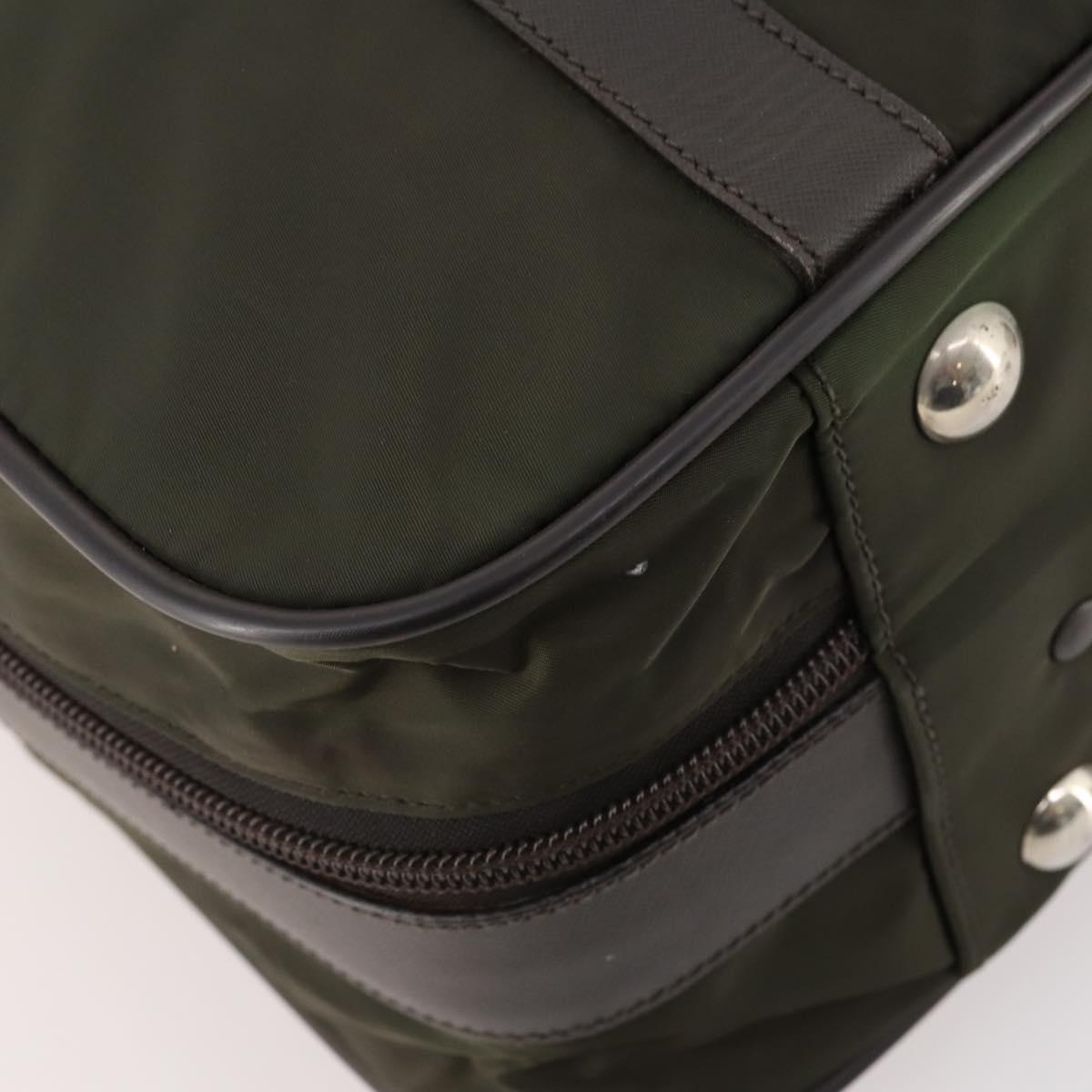 PRADA Business Bag Nylon Khaki Silver Auth ti3654
