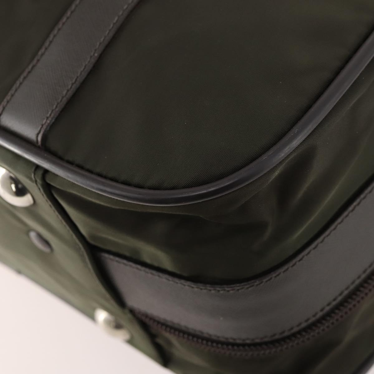 PRADA Business Bag Nylon Khaki Silver Auth ti3654