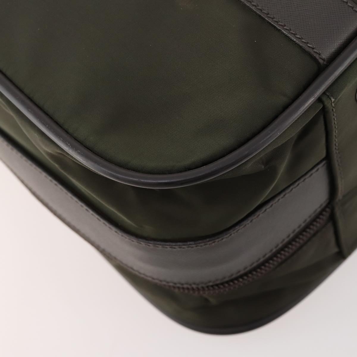 PRADA Business Bag Nylon Khaki Silver Auth ti3654