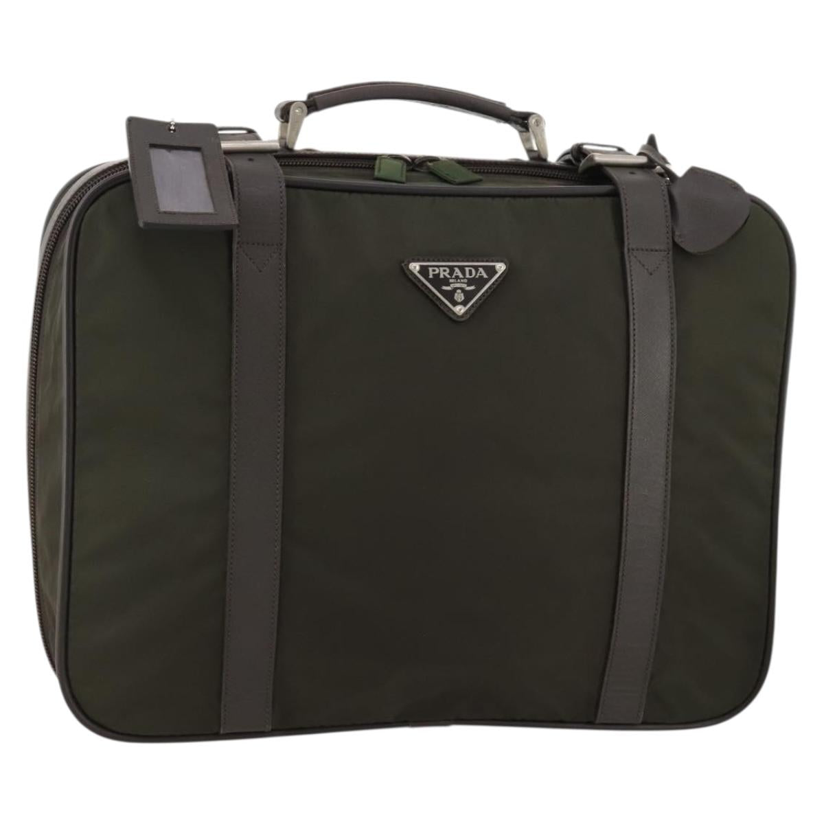 PRADA Business Bag Nylon Khaki Silver Auth ti3654