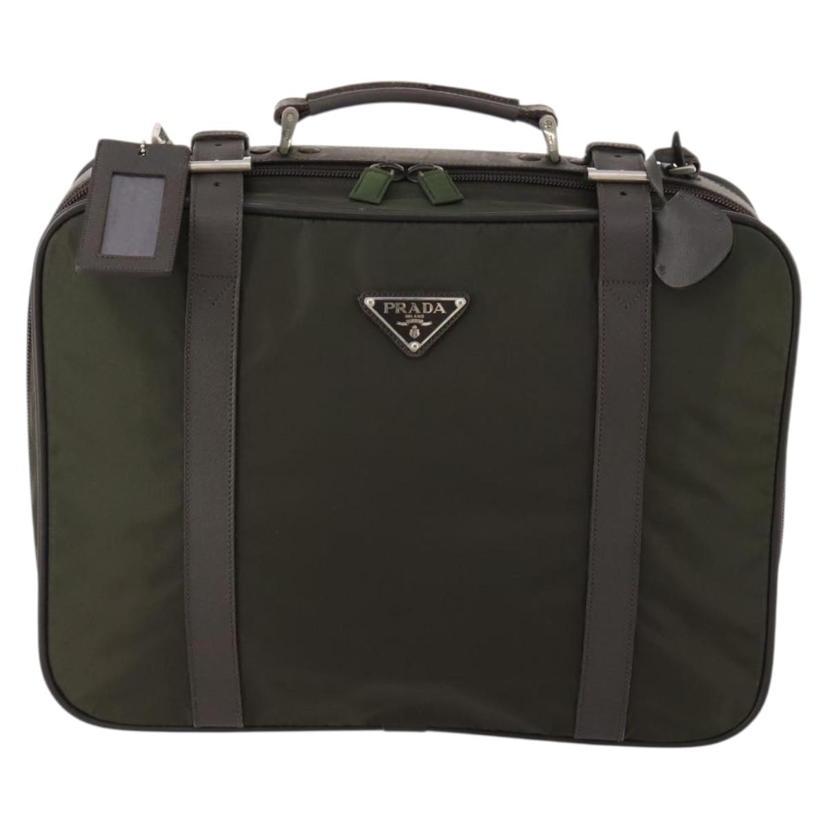 PRADA Business Bag Nylon Khaki Silver Auth ti3654