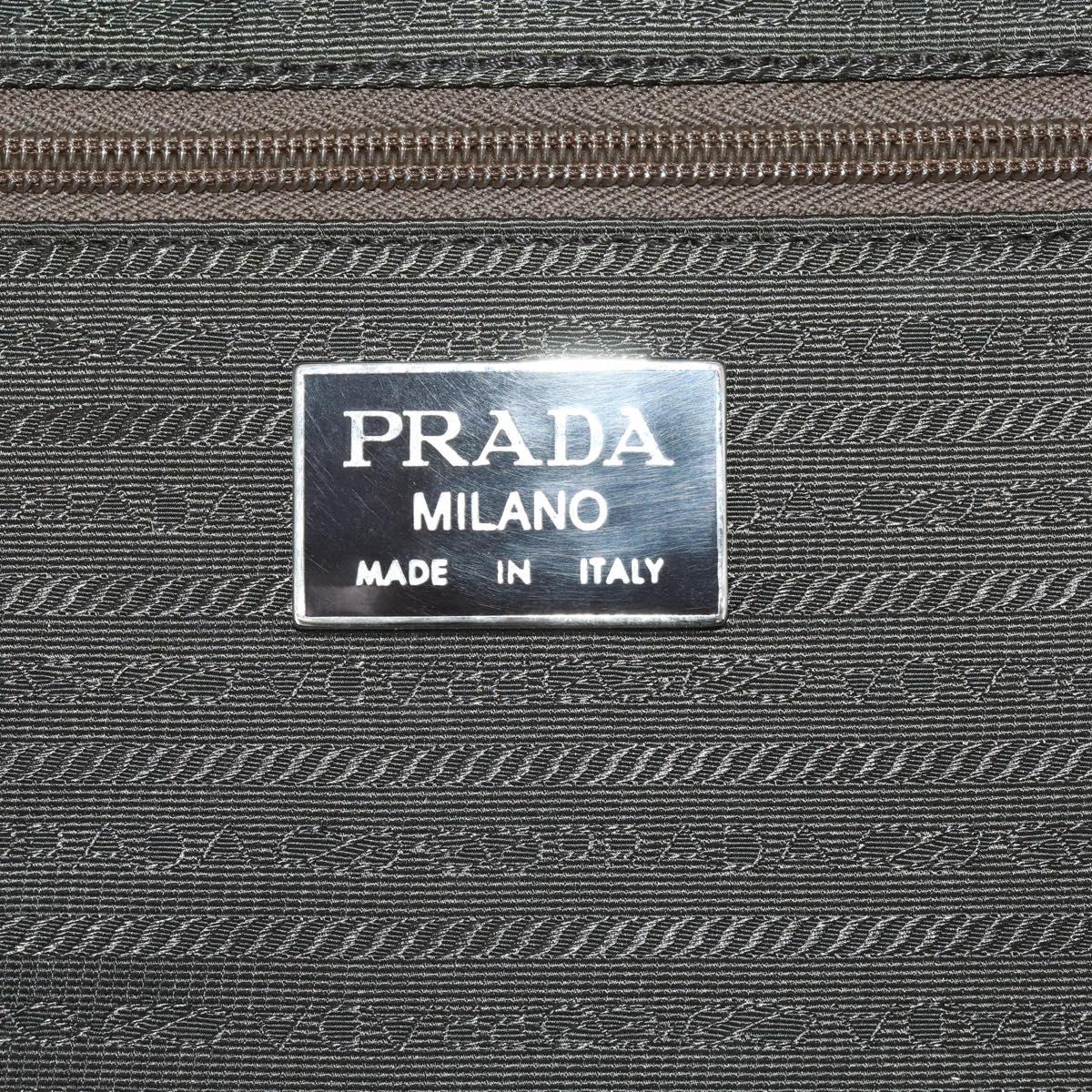 PRADA Business Bag Nylon Khaki Silver Auth ti3654