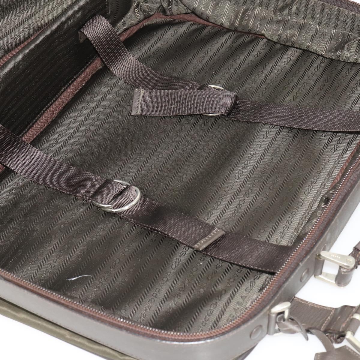 PRADA Business Bag Nylon Khaki Silver Auth ti3654