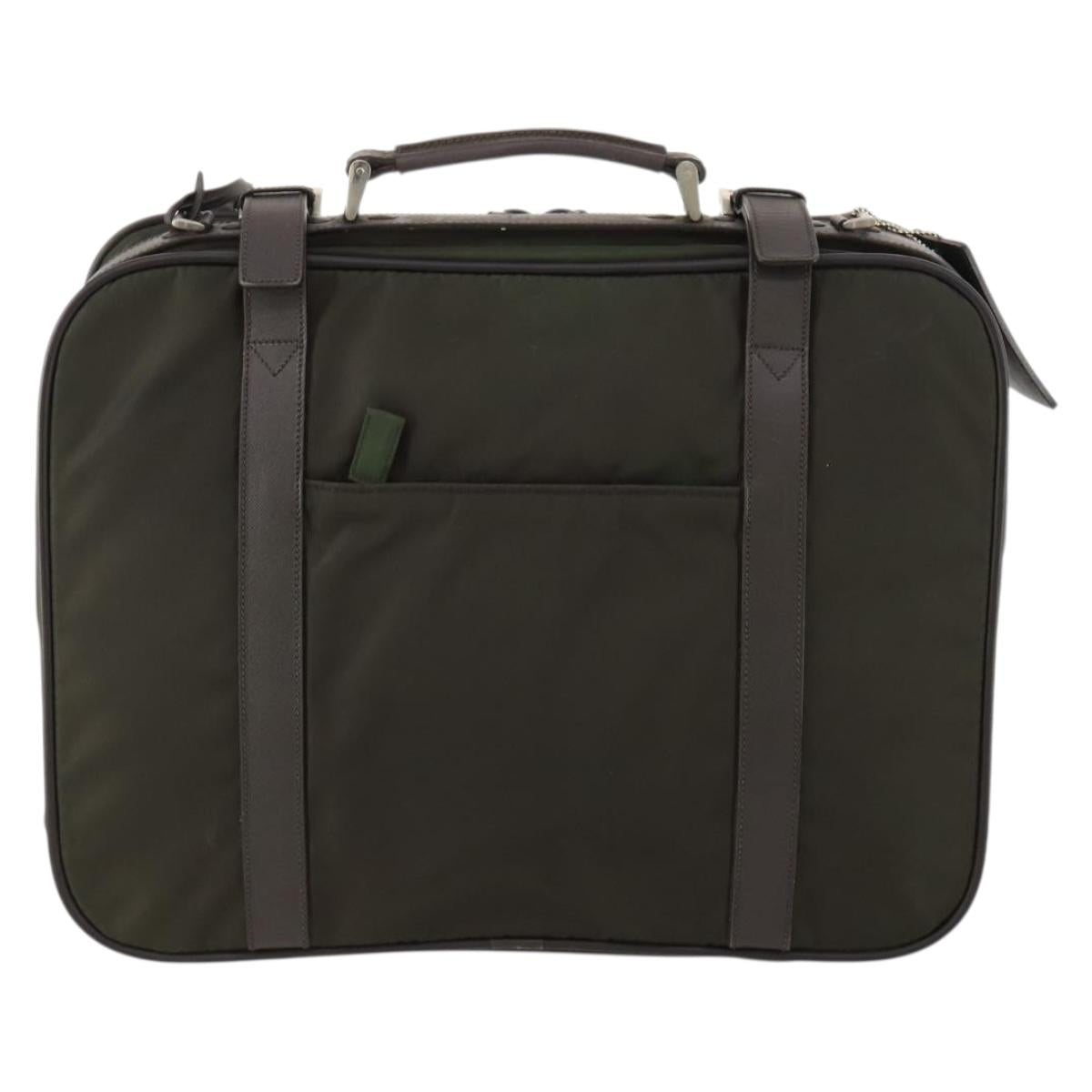 PRADA Business Bag Nylon Khaki Silver Auth ti3654