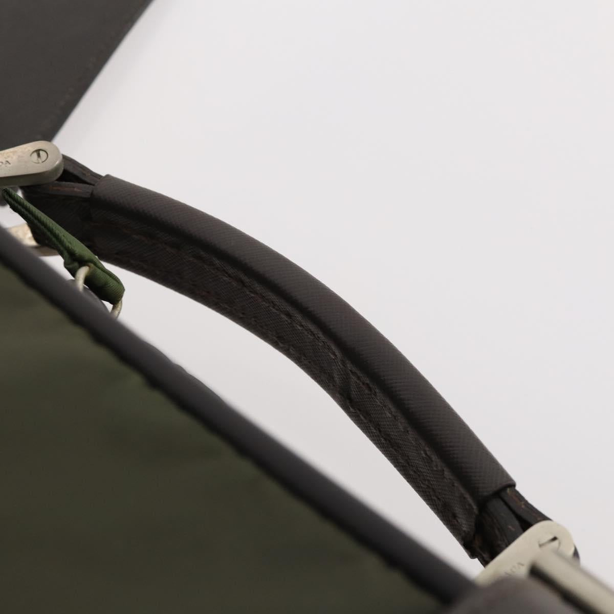 PRADA Business Bag Nylon Khaki Silver Auth ti3654