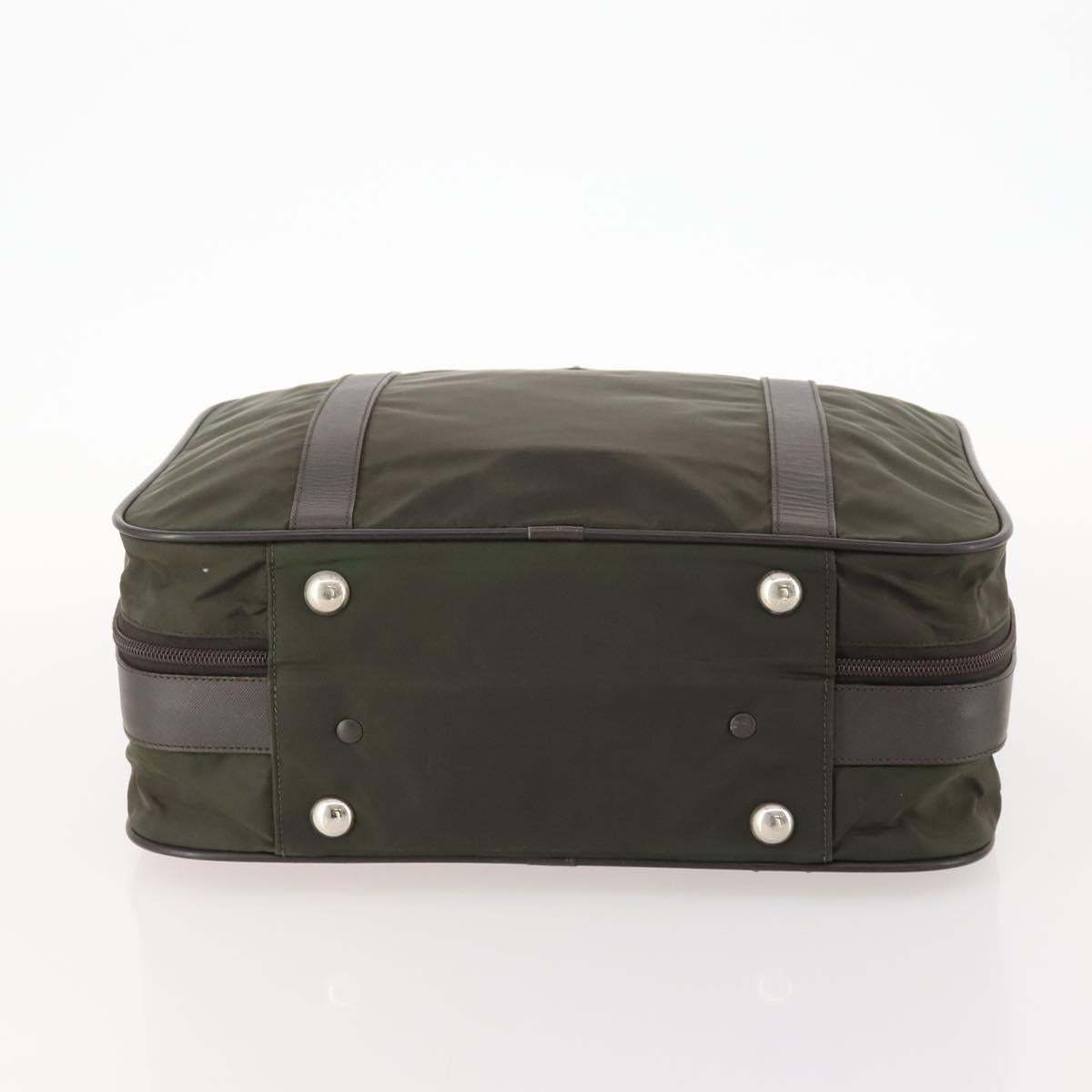 PRADA Business Bag Nylon Khaki Silver Auth ti3654