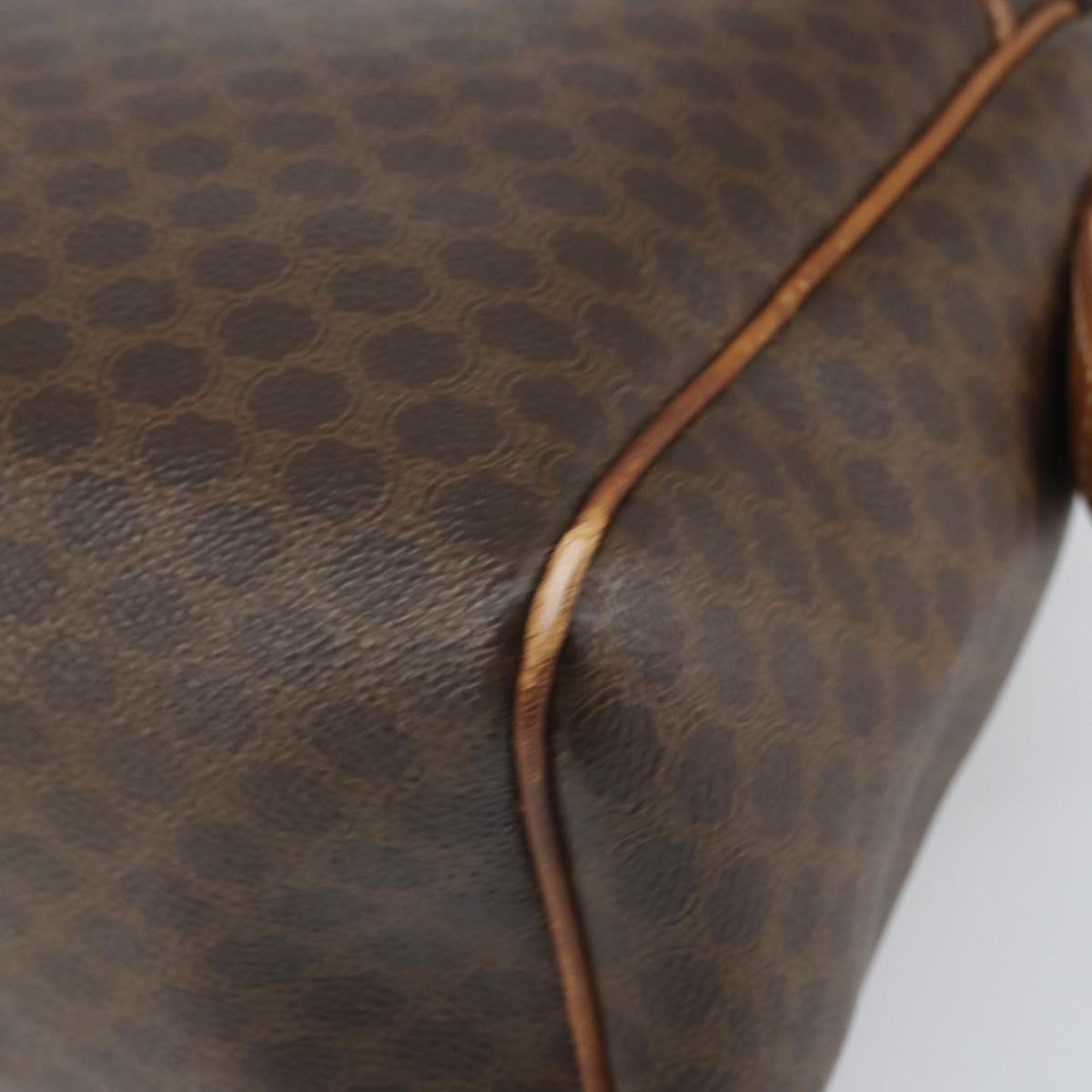 CELINE Macadam Canvas Boston Bag PVC Leather Brown Gold Auth ti3656